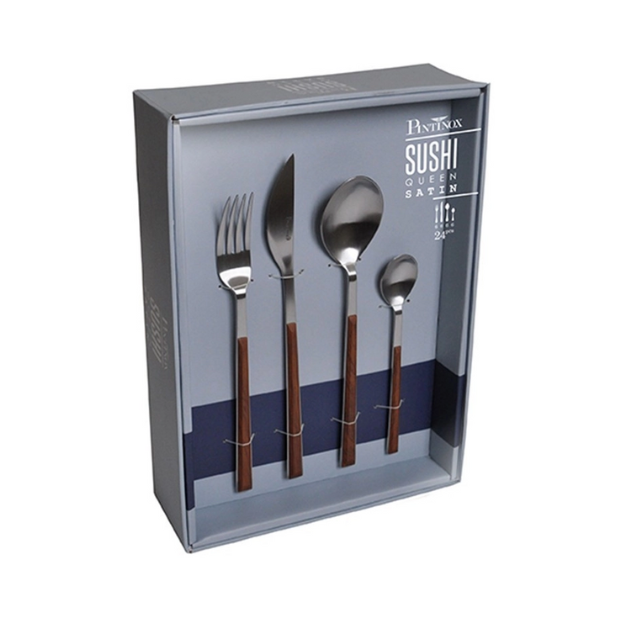 Pintinox Sushi Mahogany Cutlery Set - 24 Piece