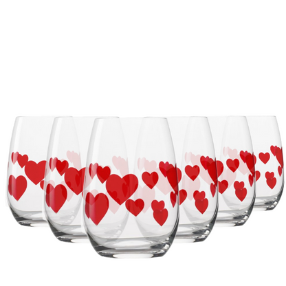 L'Amour Red Heart Whisky Tumbler Set - 335ml - Set of 6