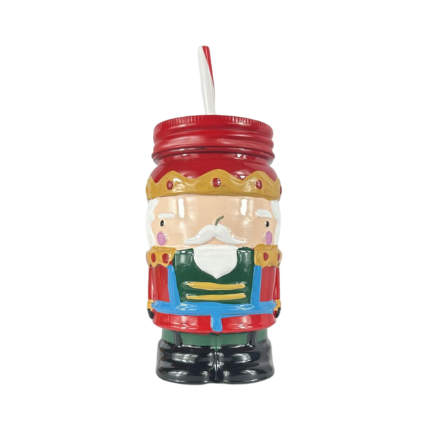 Nutcracker Mason Jar With Straw