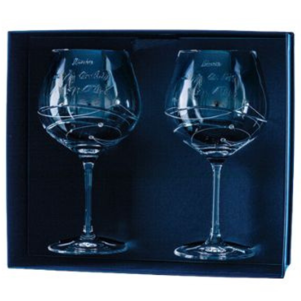 Diamante Gin Glasses with Spiral Design Cutting in an attractive Gift Box