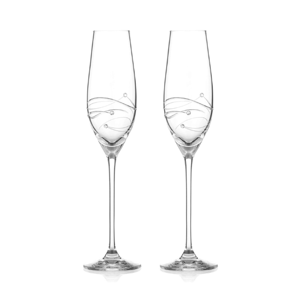 Diamante Champagne Flutes with Spiral Design Cutting in an attractive Gift Box