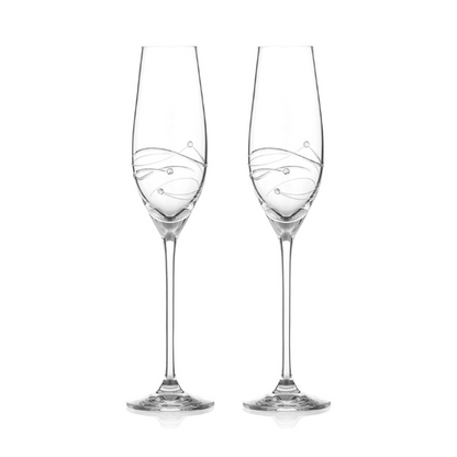 Diamante Champagne Flutes with Spiral Design Cutting in an attractive Gift Box