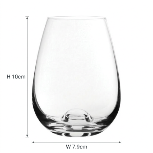 Clear glass with dimensions labeled on a white background