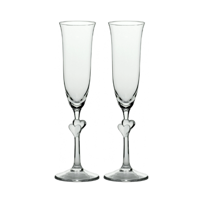 Stolzle Lausitz L'Amour Clear Heart Champagne Flutes - Set of 2 - In Gift Box