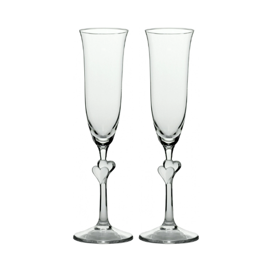 Stolzle Lausitz L'Amour Clear Heart Champagne Flutes - Set of 2 - In Gift Box