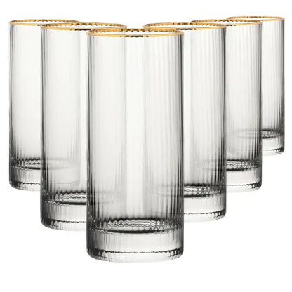 Hayworth Gold Rimmed Highball Glasses - 350ml - Set of 6 by Glassware UK
