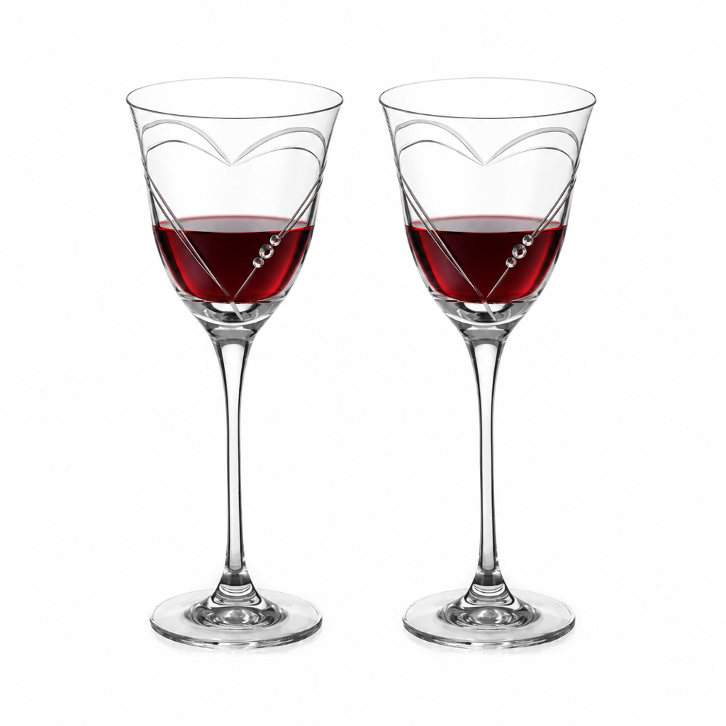 Beloved Hearts Crystal Red Wine Glasses - 310ml - Set of 2 by Diamante