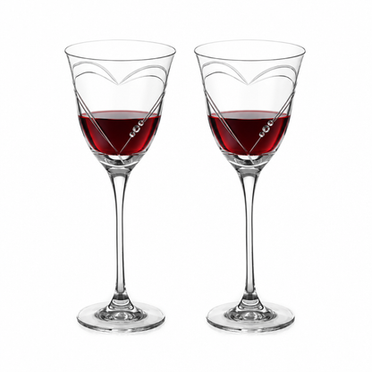 Beloved Hearts Crystal Red Wine Glasses - 310ml - Set of 2 by Diamante