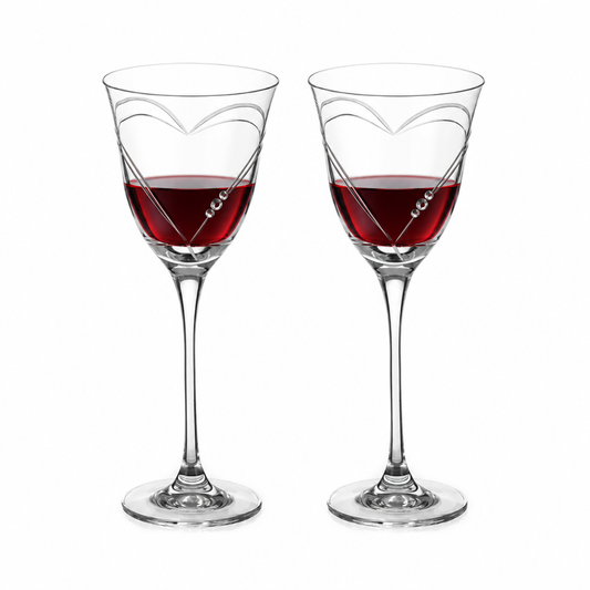 Beloved Hearts Crystal Red Wine Glasses - 310ml - Set of 2 by Diamante