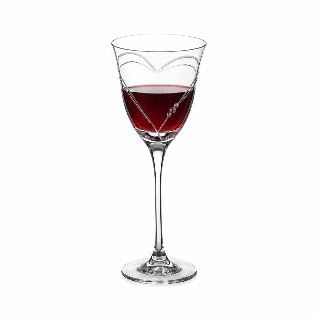 Beloved Hearts Crystal Red Wine Glasses - 310ml - Set of 2 by Diamante