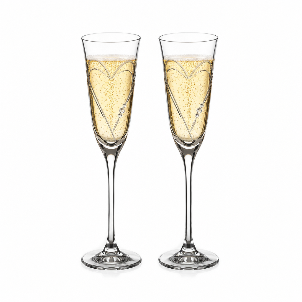 Beloved Hearts Crystal Champagne Flutes - 160ml - Set of 2