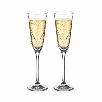Beloved Hearts Crystal Champagne Flutes - 160ml - Set of 2 by Diamante