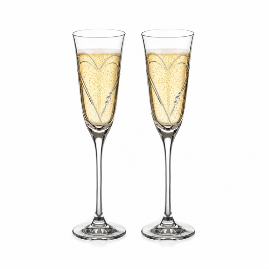 Beloved Hearts Crystal Champagne Flutes - 160ml - Set of 2 by Diamante